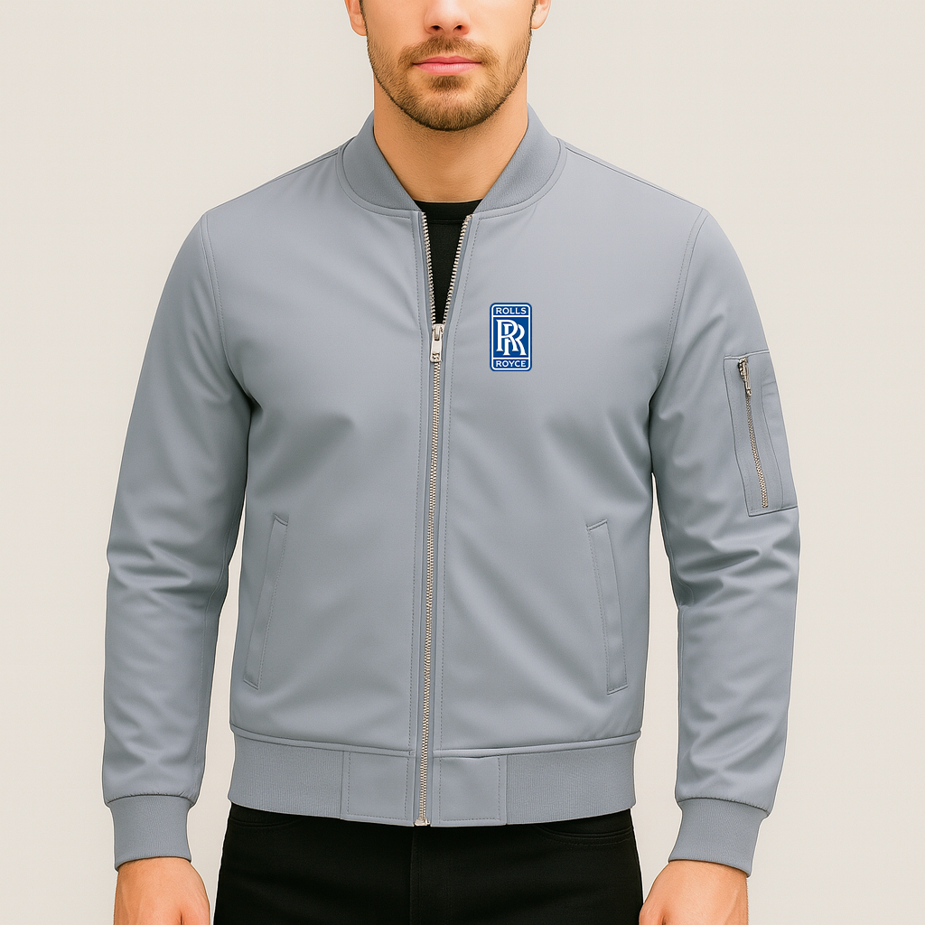 Men’s Rolls Royce Car Lightweight Zip-Up Bomber Jacket with Ribbed Collar and Cuffs - Versatile Casual Outerwear